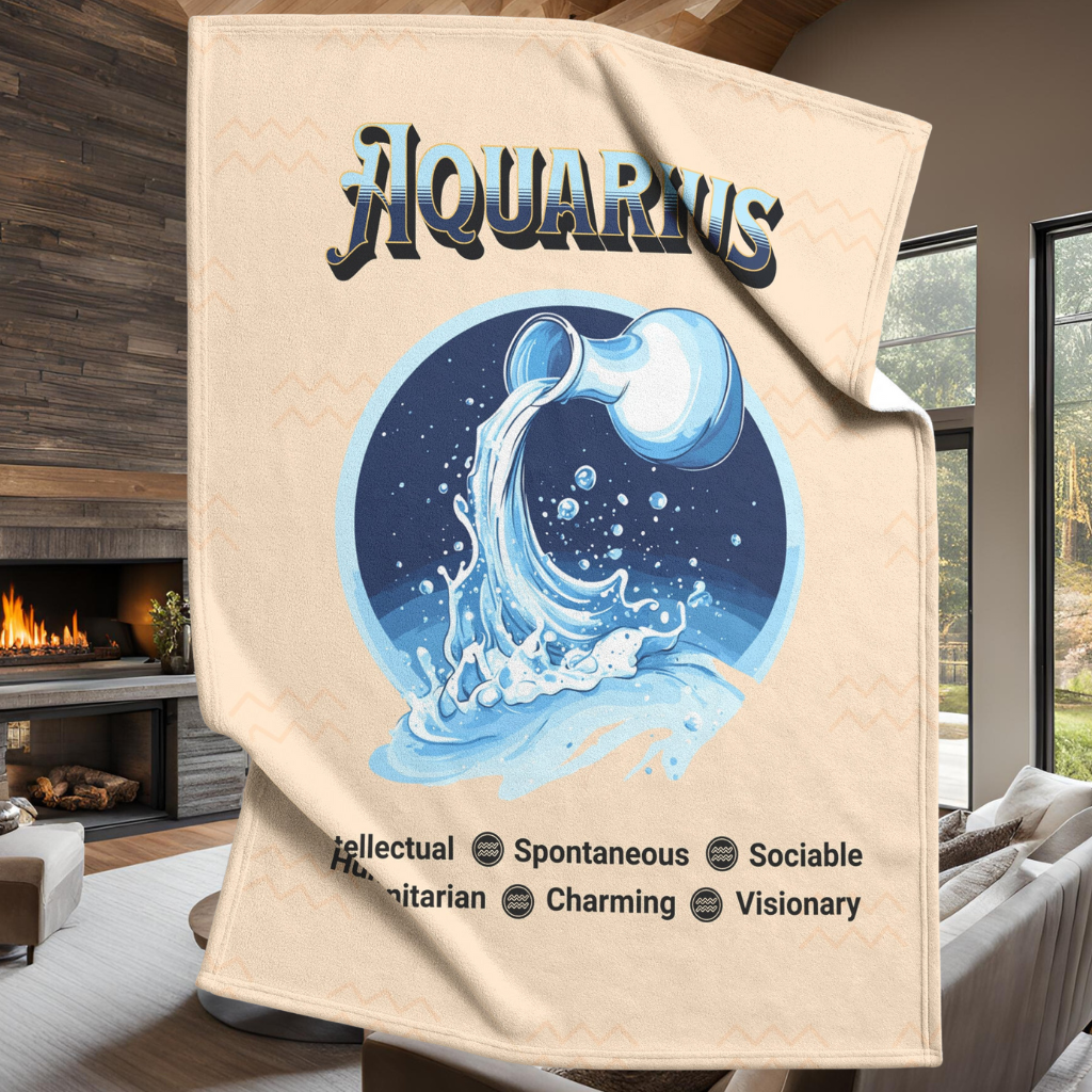 Aquarius Fleece or sherpa blanket inside living room with fireplace mister obtuse eclectic goods