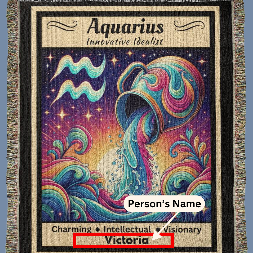 Aquarius Personalized blanket showing name mister obtuse eclectic goods