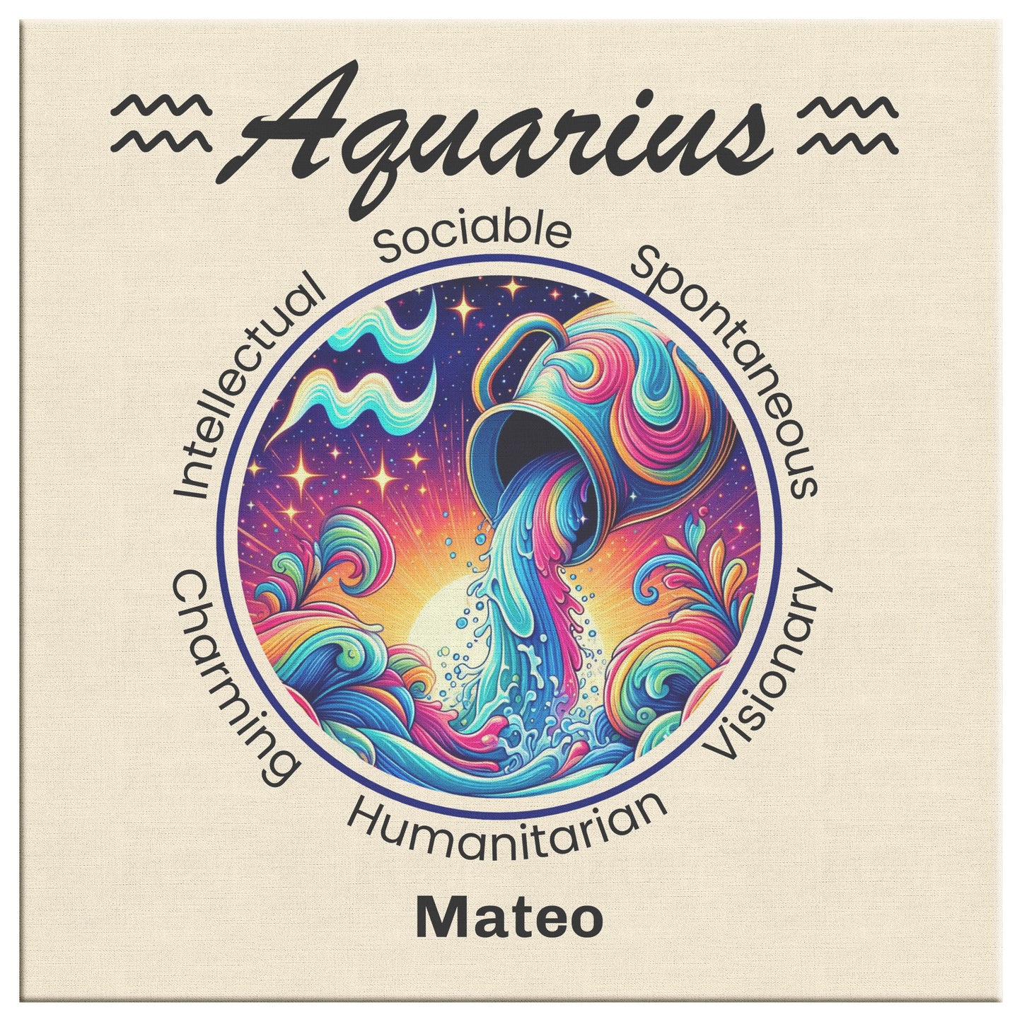 Aquarius Vibrant Flow Personalized Square Canvas Wrap close up mister obtuse eclectic goods