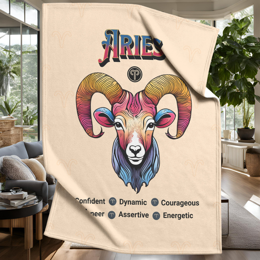 Aries Fleece or sherpa blanket living room setting mister obtuse eclectic goods