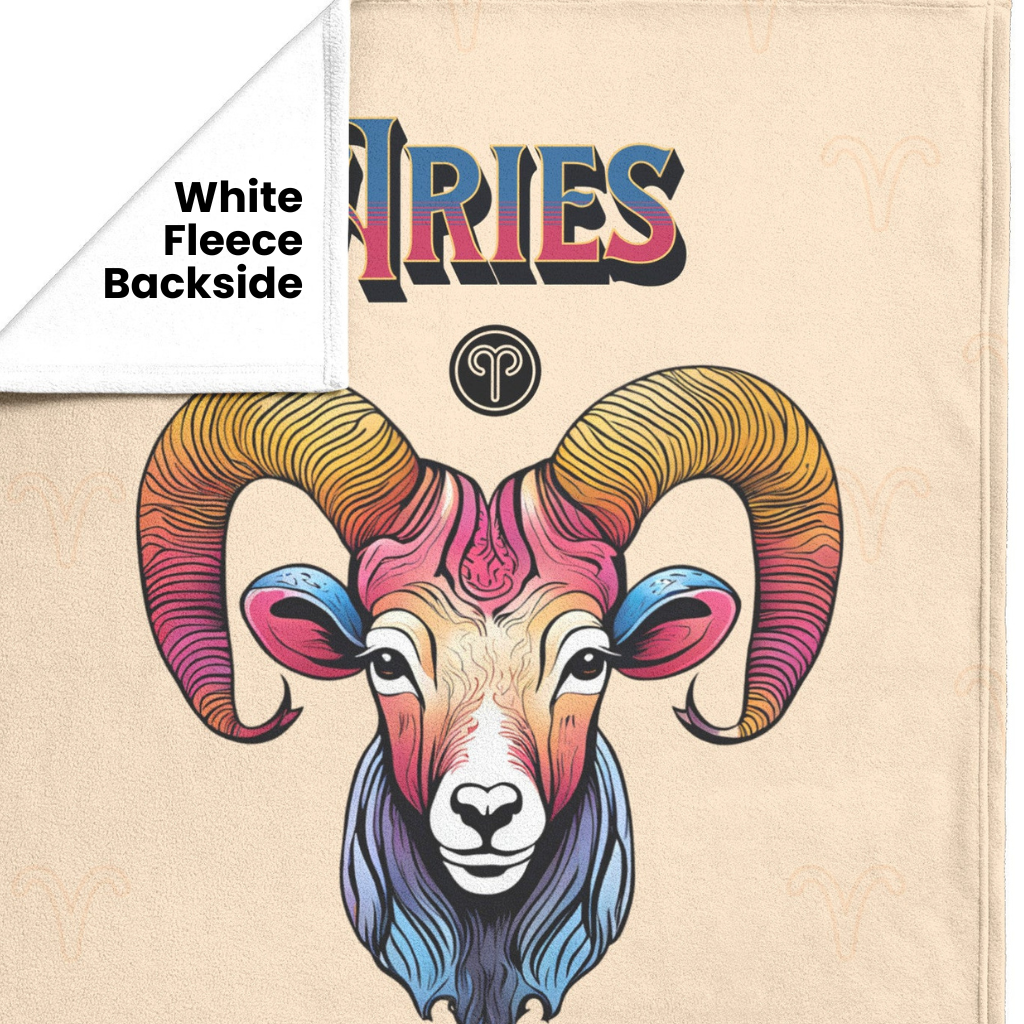 Aries Fleece or sherpa blanket showing white fleece backside mister obtuse eclectic goods