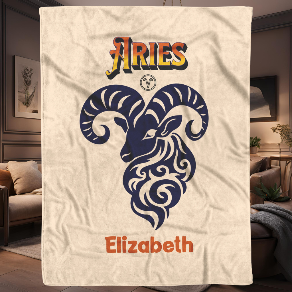 Aries Minimalist Personalized Fleece or Sherpa Blanket living room background Mister Obtuse Eclectic Goods