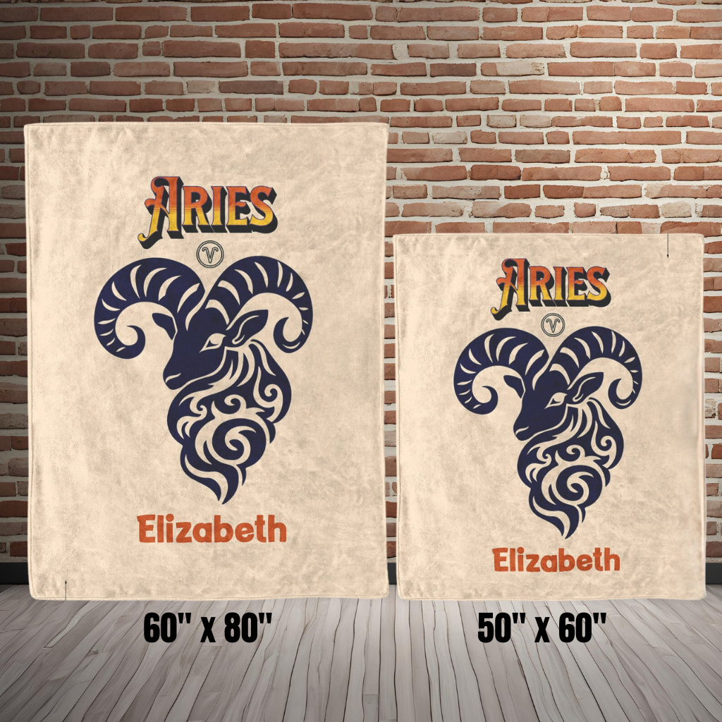 Aries Minimalist Personalized Fleece or Sherpa Blanket size options Mister Obtuse Eclectic Goods