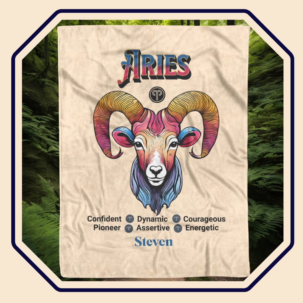 Aries Personalized Fleece or Sherpa Blanket Main Image Mister Obtuse Eclectic Goods