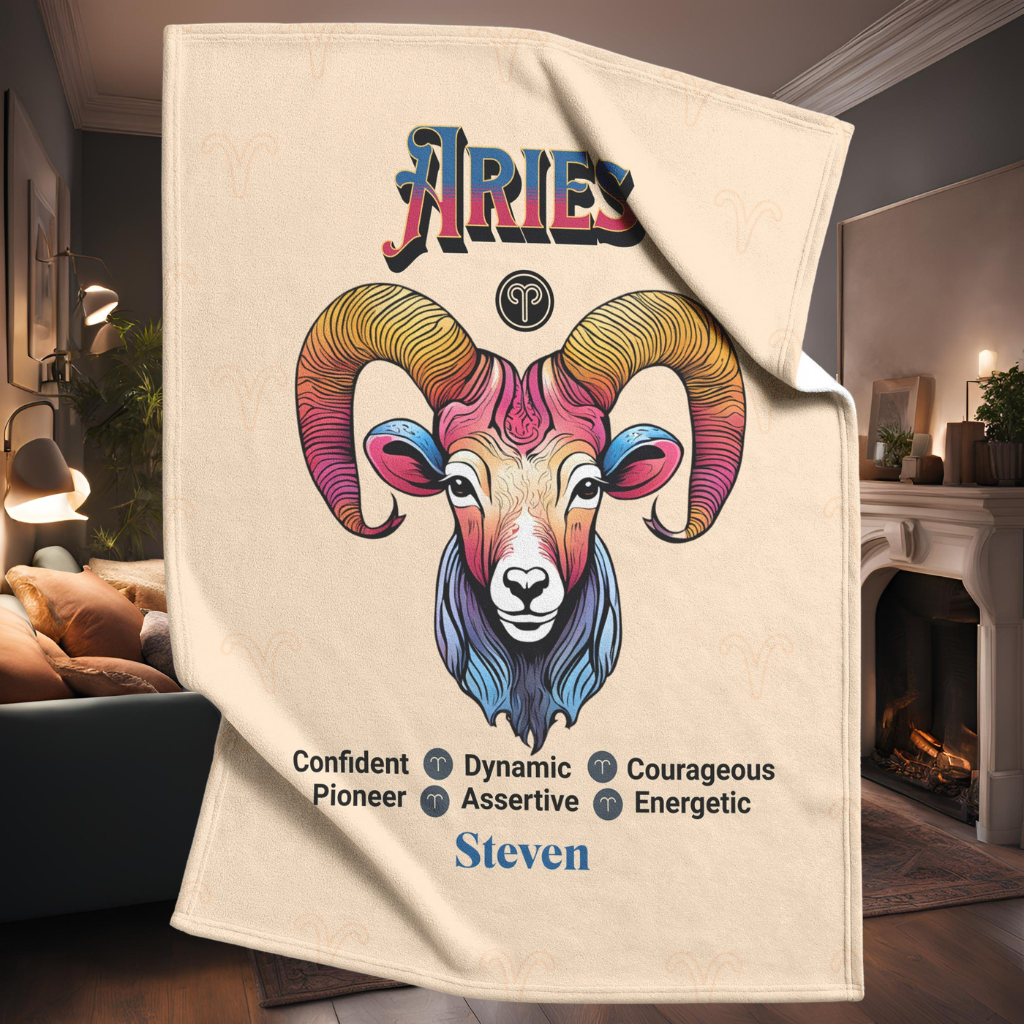 Aries Personalized Fleece or Sherpa Blanket living room setting Mister Obtuse Eclectic Goods