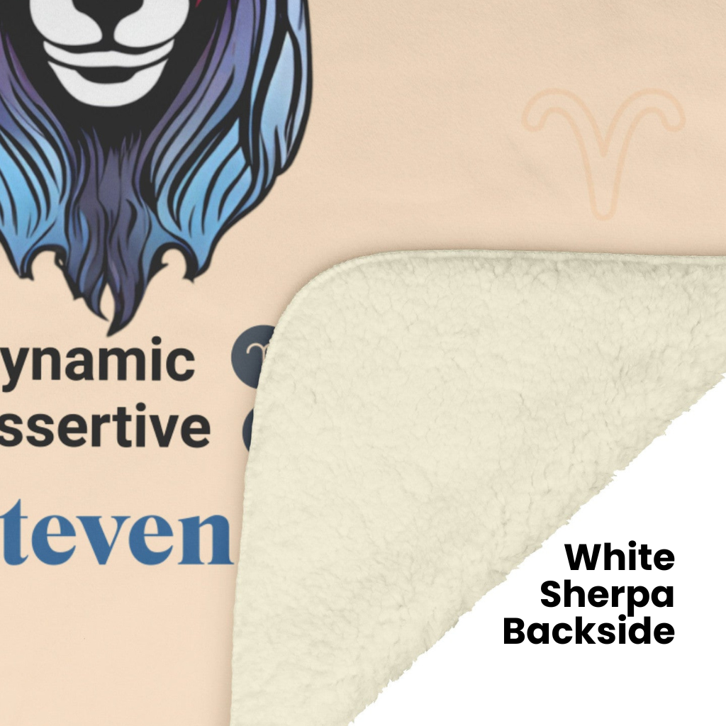 Aries Personalized Fleece or Sherpa Blanket showing white sherpa backside Mister Obtuse Eclectic Goods