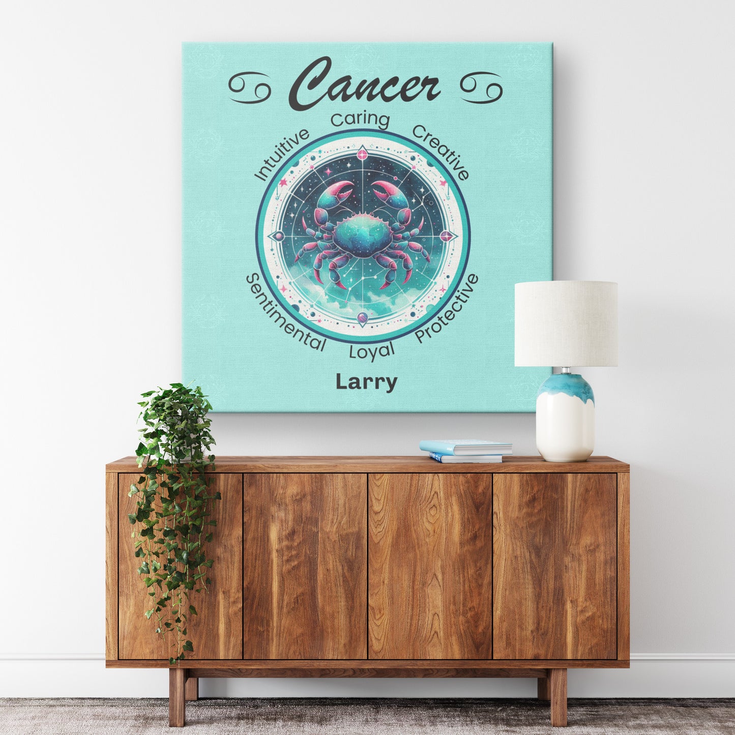 Cancer Navigator Personalized Square Canvas Wrap on wall above cabinet mister obtuse eclectic goods