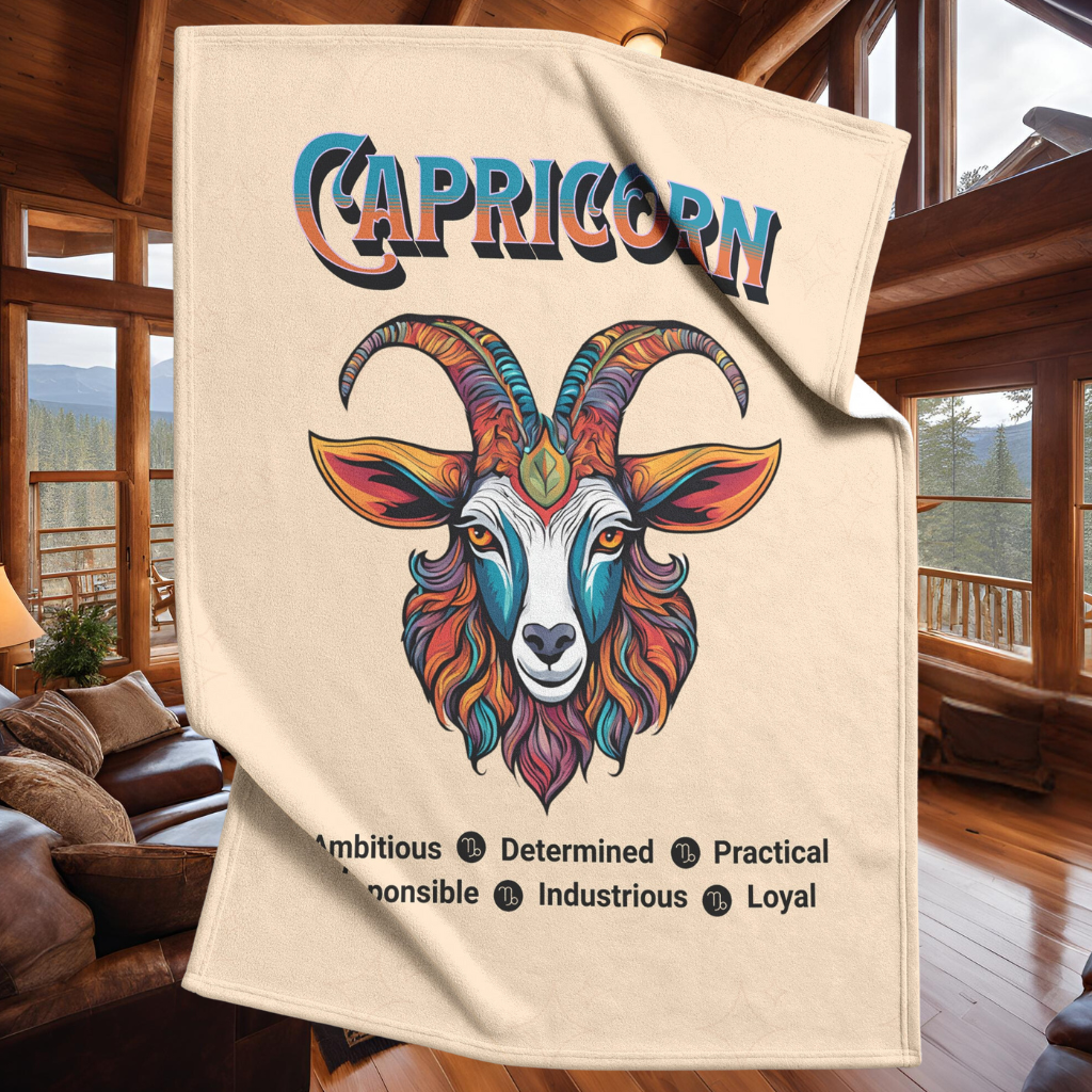 Capricorn Fleece or sherpa blanket inside cabin living room mister obtuse eclectic goods