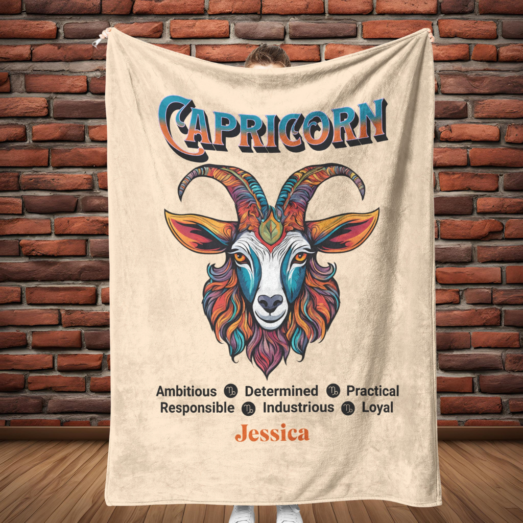 Capricorn Personalized Fleece or Sherpa Blanket full length Mister Obtuse Eclectic Goods
