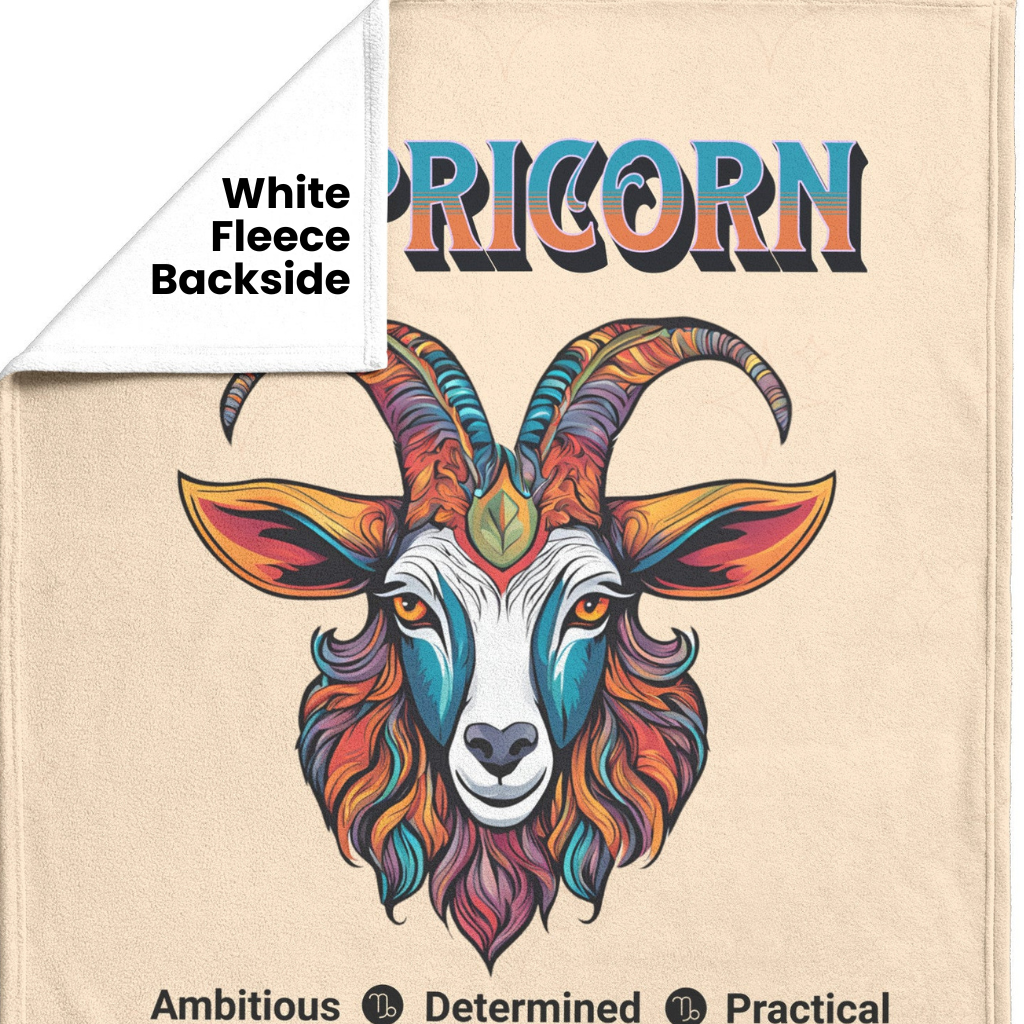 Capricorn Personalized Fleece or Sherpa Blanket showing fleece backside Mister Obtuse Eclectic Goods