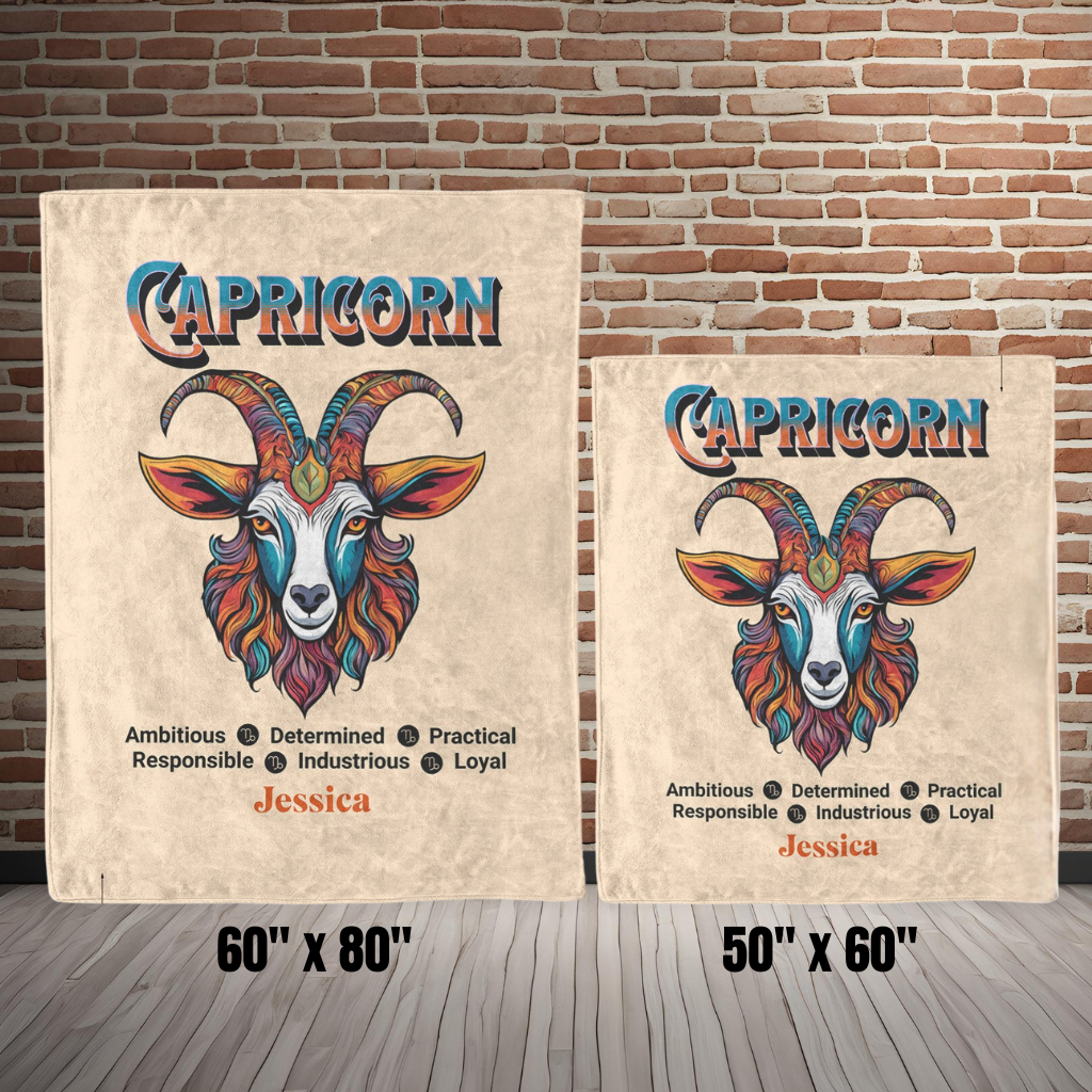 Capricorn Personalized Fleece or Sherpa Blanket size options Mister Obtuse Eclectic Goods