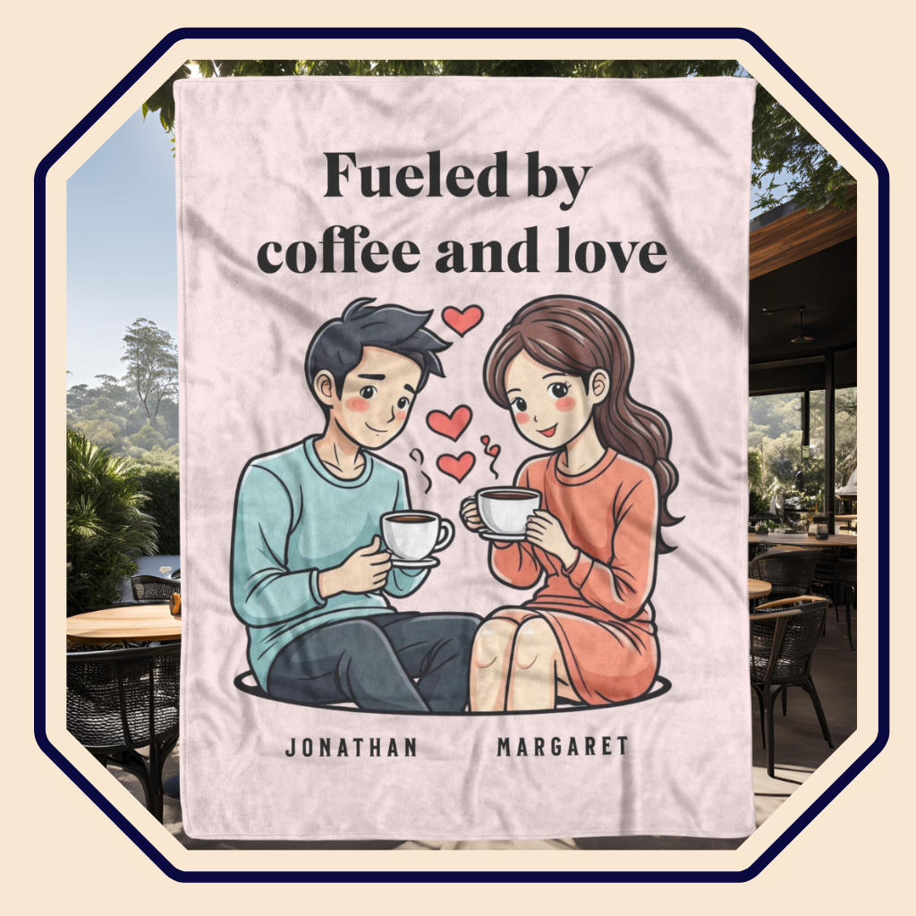 Fueled by coffee and love fleece or sherpa personalized blanket main image mister obtuse eclectic goods