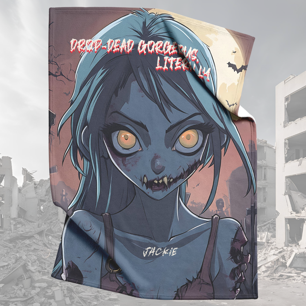 Gorgeous Zombie Personalized Fleece or sherpa blanket on apocalyptic setting mister obtuse eclectic goods