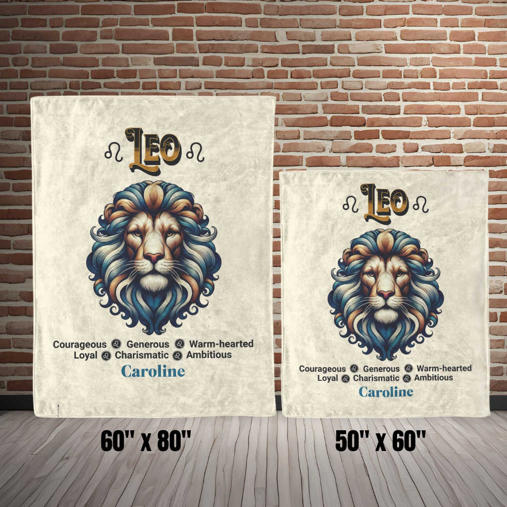 Leo Personalized Fleece or Sherpa Blanket size options Mister Obtuse Eclectic Goods