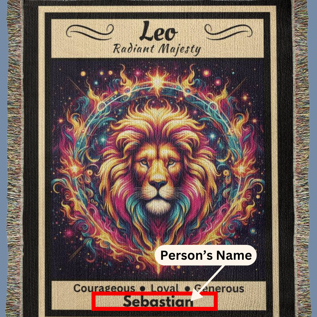 Leo Personalized blanket showing name mister obtuse eclectic goods