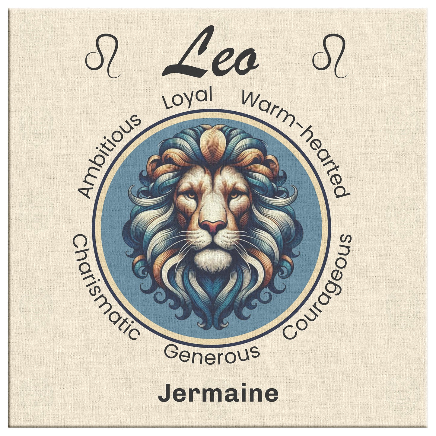 Leo Royalty Cream Personalized Square Canvas Wrap close up mister obtuse eclectic goods