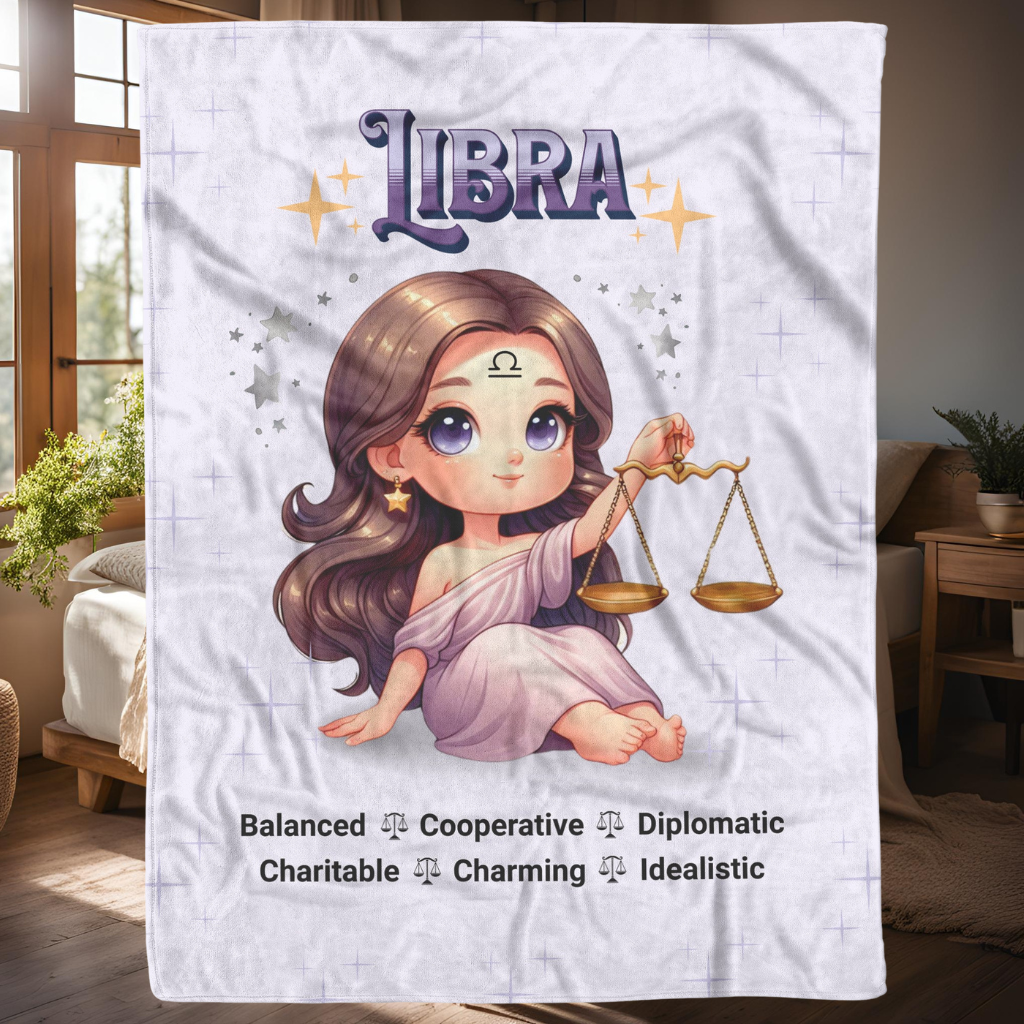 Libra Girl Fleece or sherpa blanket bedroom setting mister obtuse eclectic goods