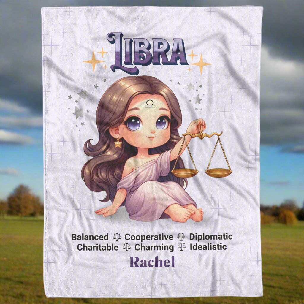 Libra Personalized Fleece Blanket Main Image Mister Obtuse Eclectic Goods