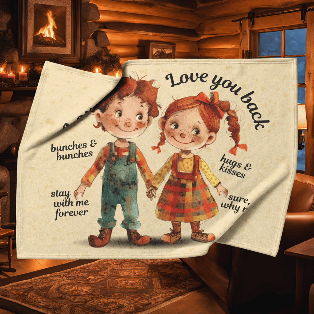 Love You back Non-Personalized Fleece or sherpa blanket in cabin setting mister obtuse eclectic goods