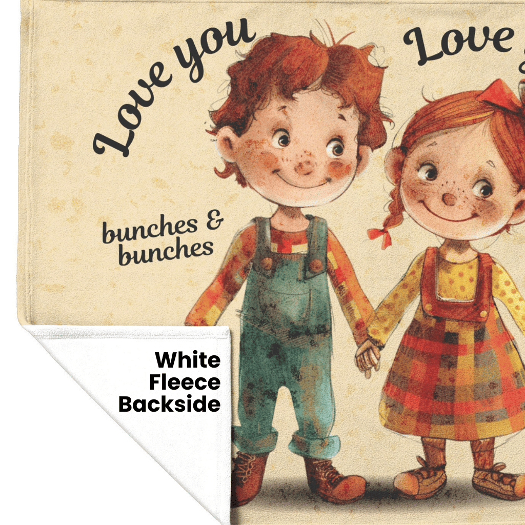 Love You back Non-Personalized Fleece or sherpa blanket showing white fleece backside mister obtuse eclectic goods