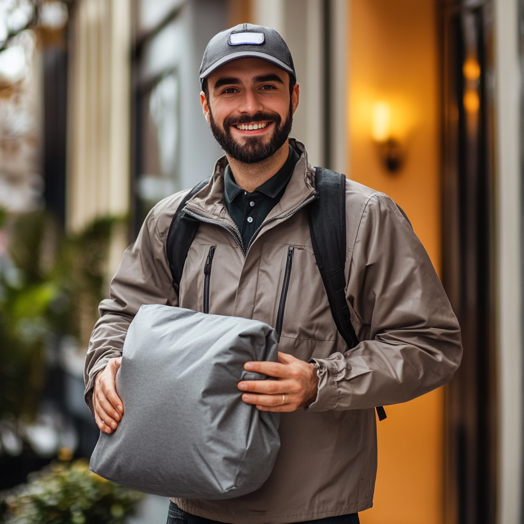 Man holding package mister obtuse eclectic goods