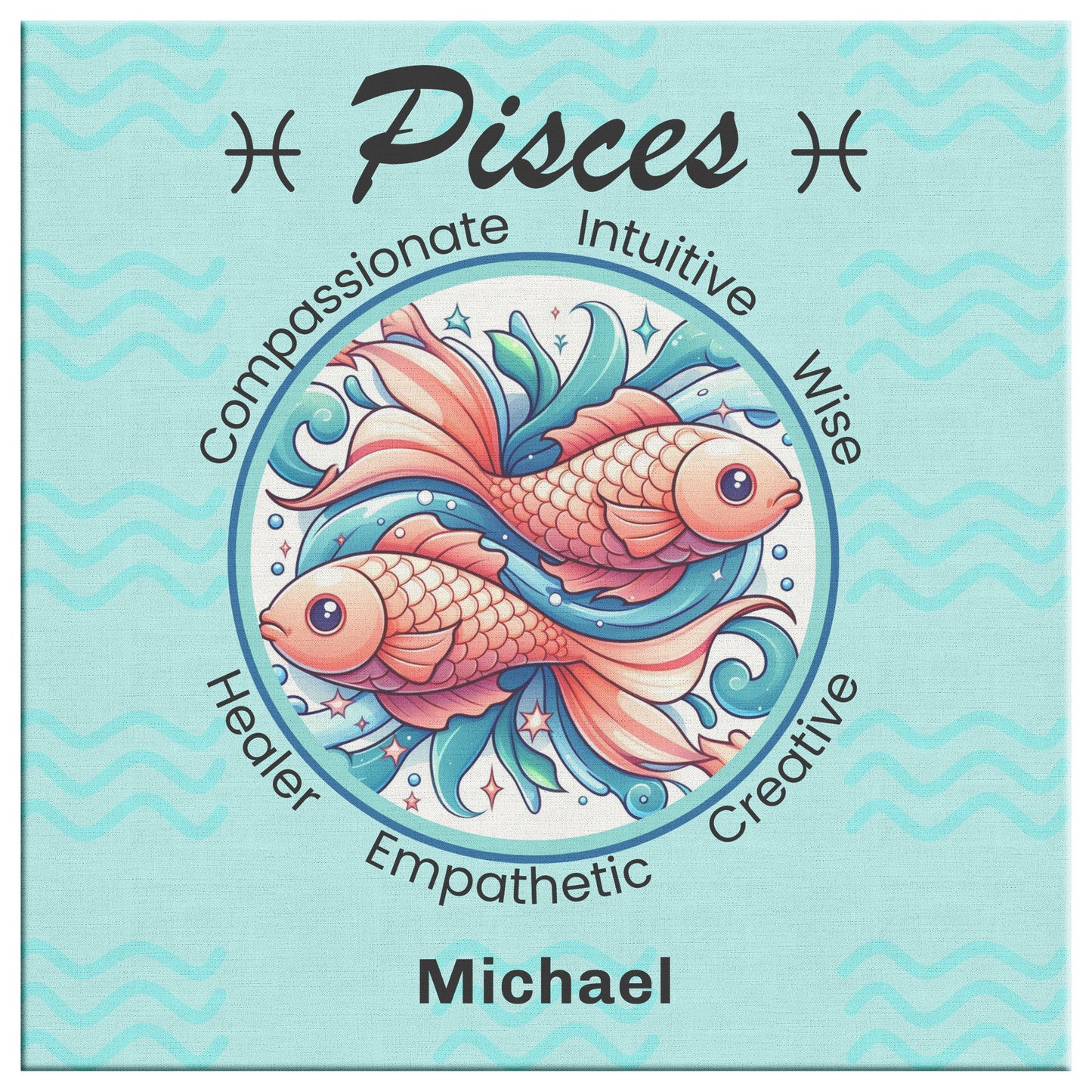 Pisces Fancy Square Canvas Wrap close up Mister Obtuse Eclectic Goods