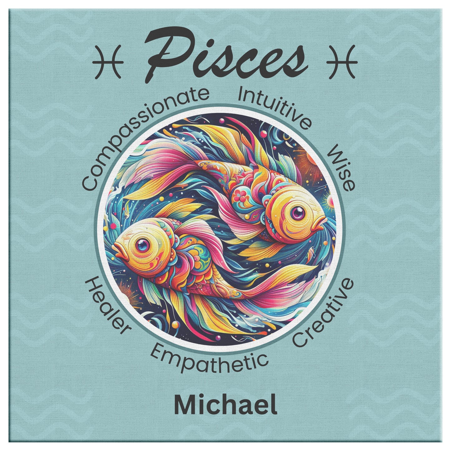 Pisces bold Square Canvas Wrap close up Mister Obtuse Eclectic Goods