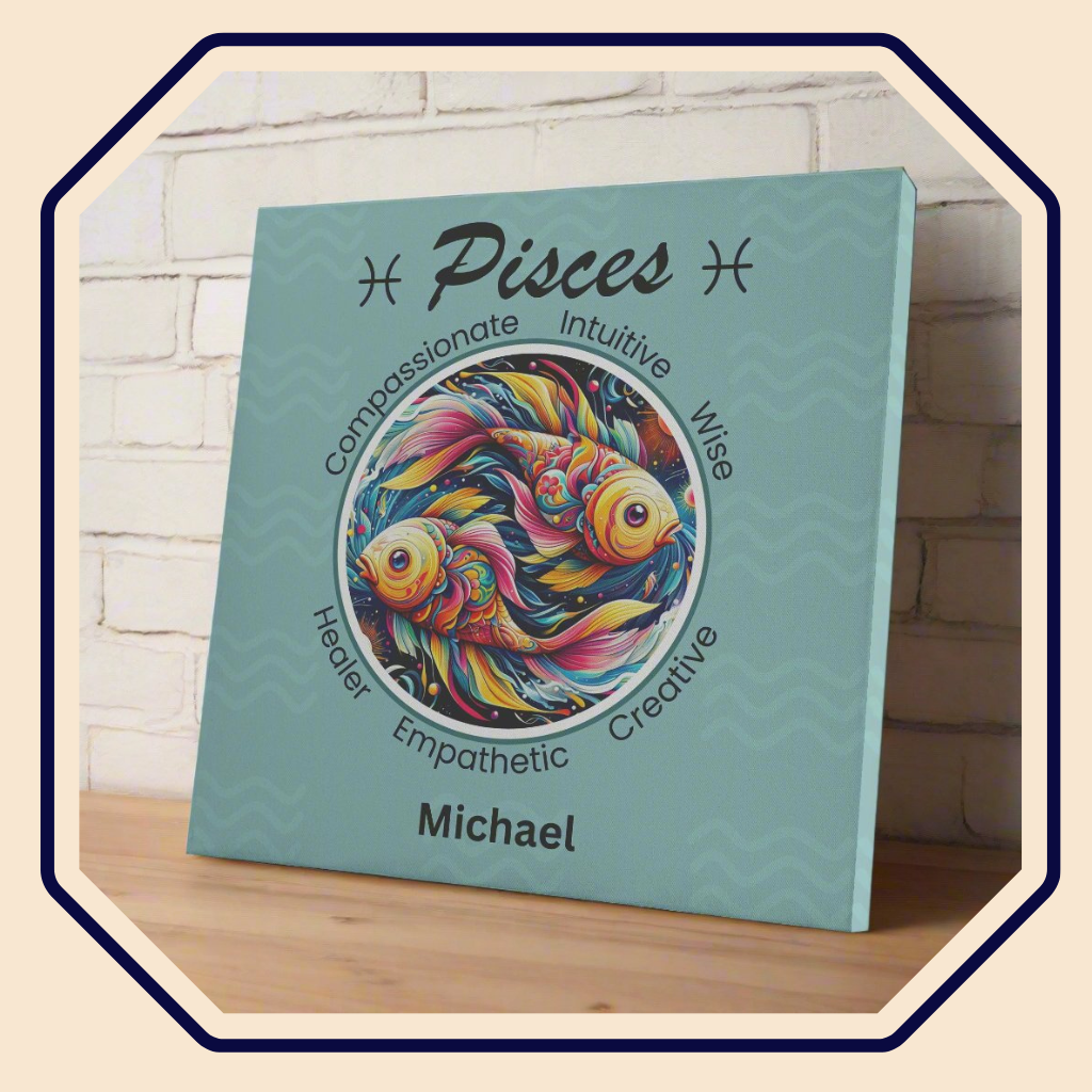 Pisces Vibrant Personalized Canvas Wrap Mister Obtuse Eclectic Goods