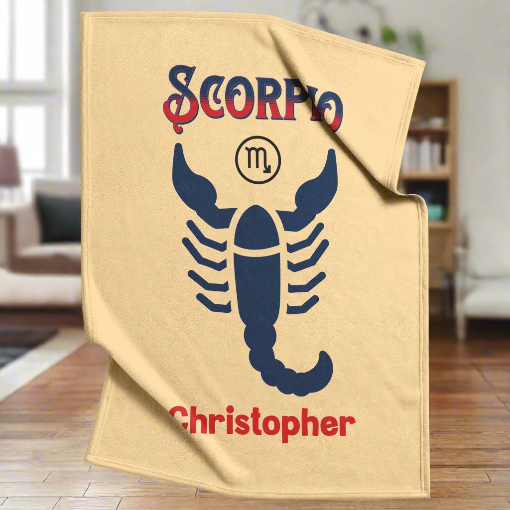 Scorpio Minimalist Fleece or Sherpa Blanket in a living room setting Mister Obtuse