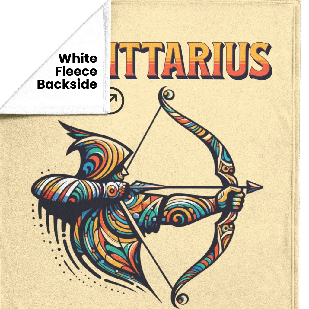 Sagittarius Fleece or Sherpa Blanket showing white fleece backside Mister Obtuse Eclectic Goods