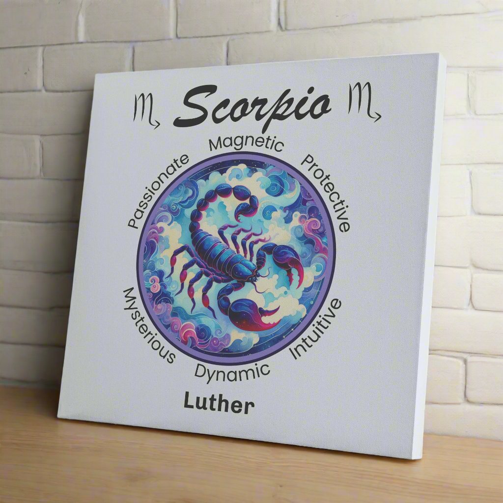 Scorpio dreams on wooden shelf with white brick background mister obtuse eclectic goods