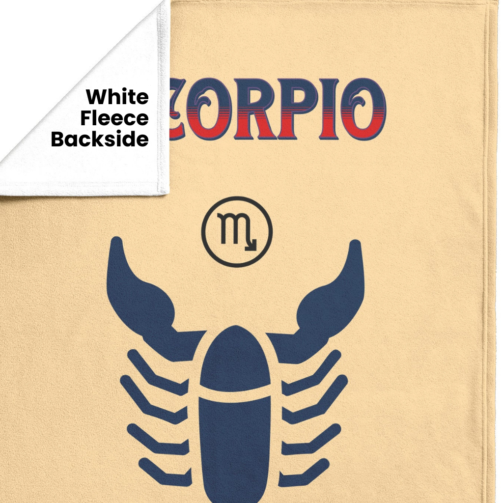 Scorpio Minimalist Fleece or sherpa blanket showing white fleece backside mister obtuse eclectic goods