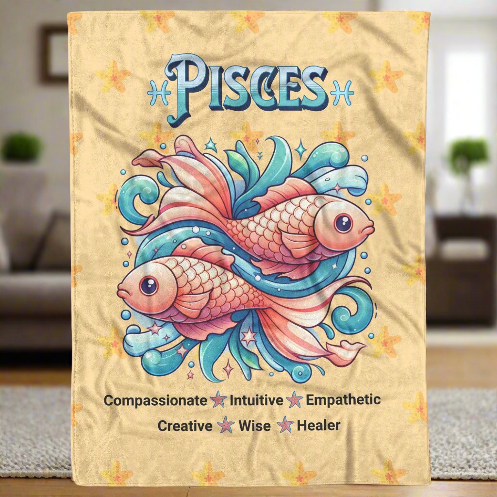 Pisces Fleece or sherpa blanket living room setting obtuse eclectic goods