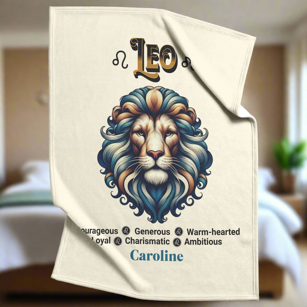 Leo Personalized Fleece or Sherpa Blanket in bedroom setting Mister Obtuse Eclectic Goods