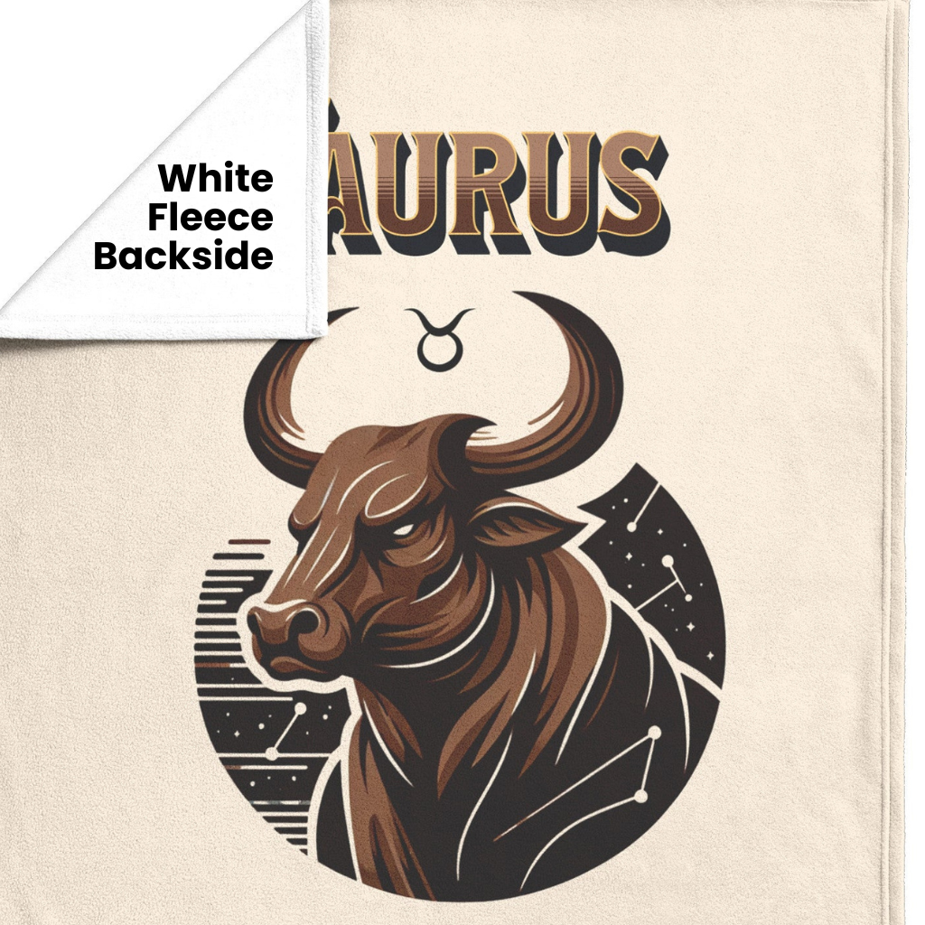 Taurus Fleece or sherpa blanket showing white fleece backside mister obtuse eclectic goods