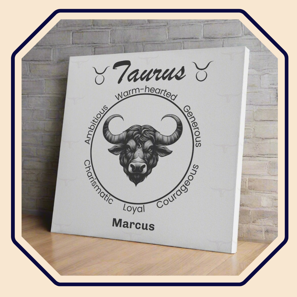 Taurus Minimalist Personalized Square Canvas Wrap main product image mister obtuse eclectic goods