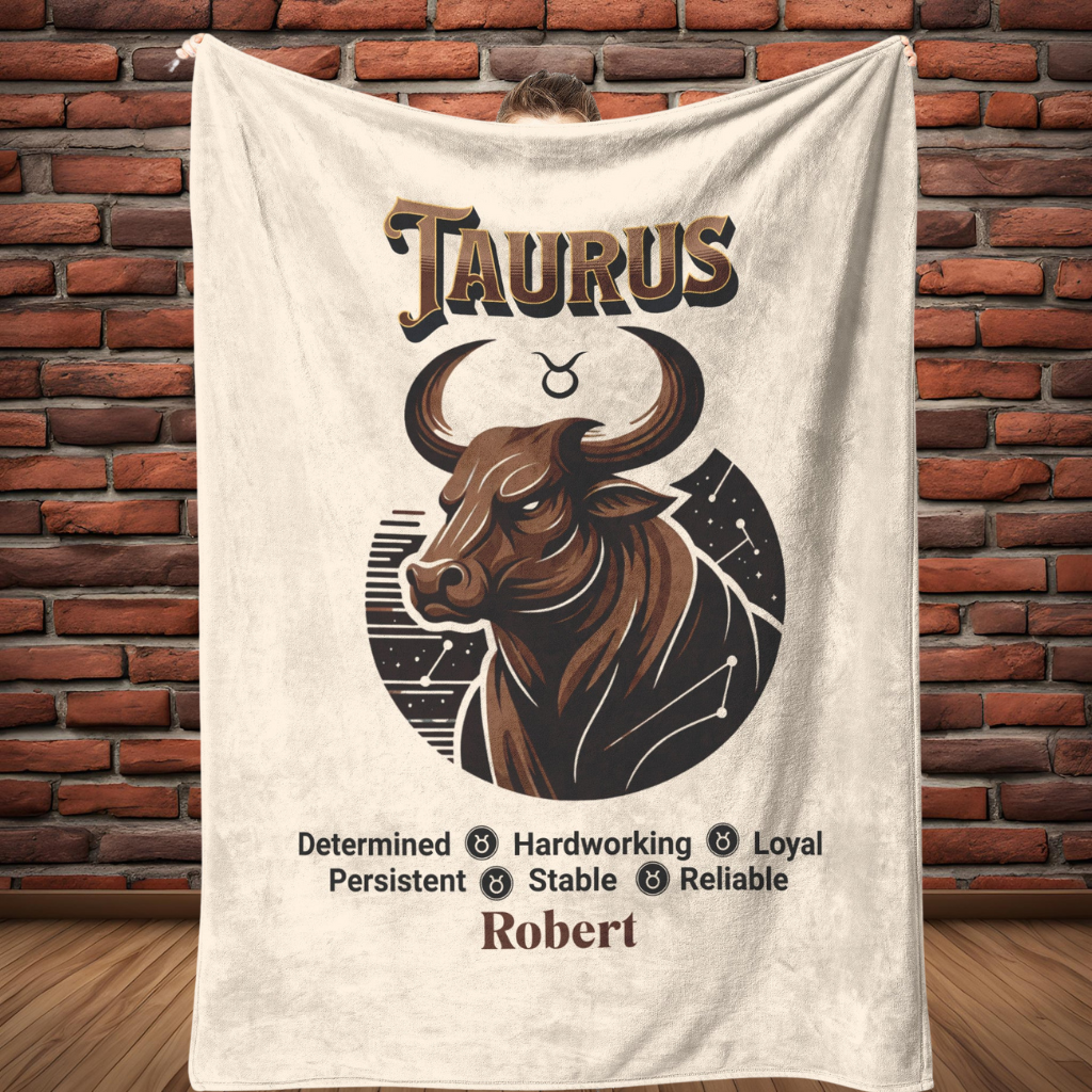 Taurus Personalized Fleece or Sherpa Blanket full length mister obtuse eclectic goods