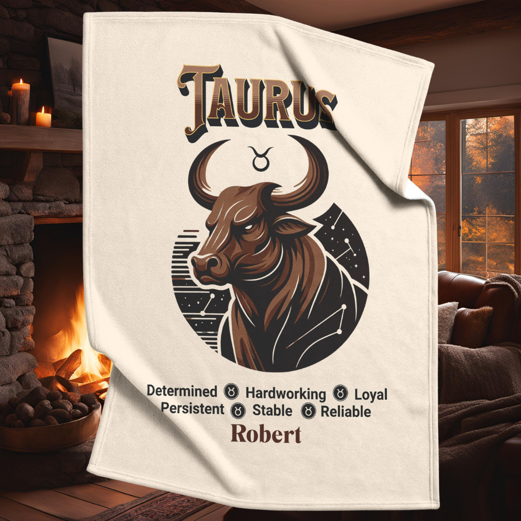 Taurus Personalized Fleece or Sherpa Blanket living room setting mister obtuse eclectic goods