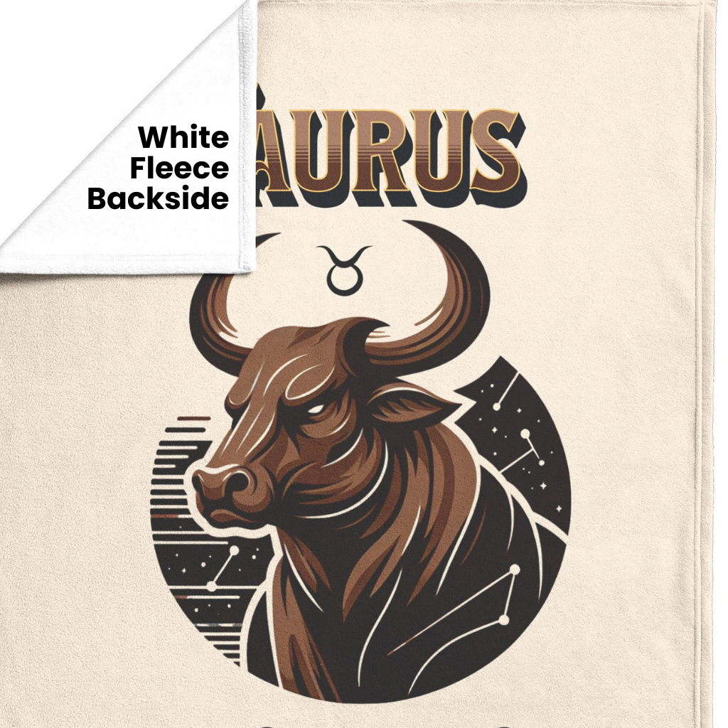 Taurus Personalized Fleece or Sherpa Blanket showing white fleece backside mister obtuse eclectic goods