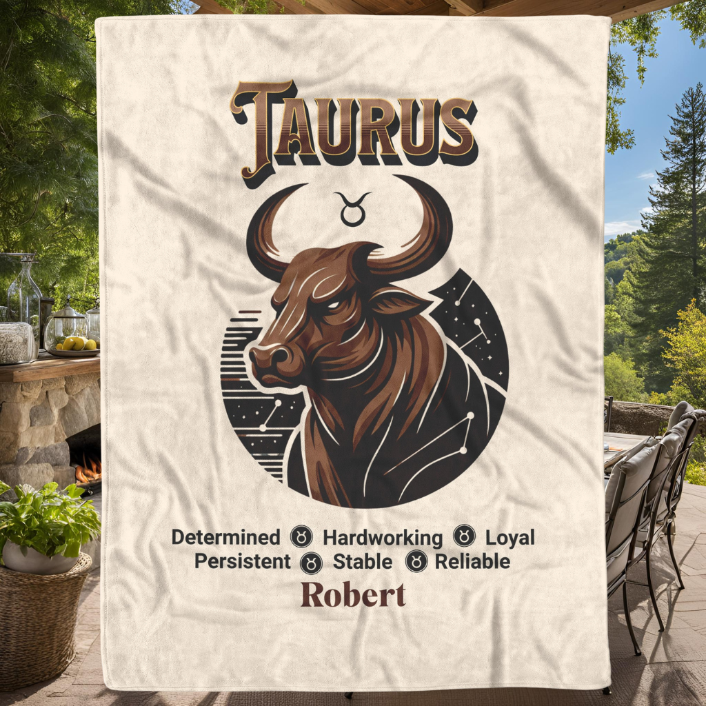 Taurus Personalized fleece or sherpa blanket in outdoor setting mister obtuse eclectic goods