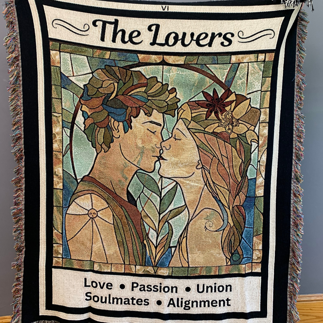 The Lovers Tarot Heirloom Blanket Close Up_Mister Obtuse Eclectic Goods
