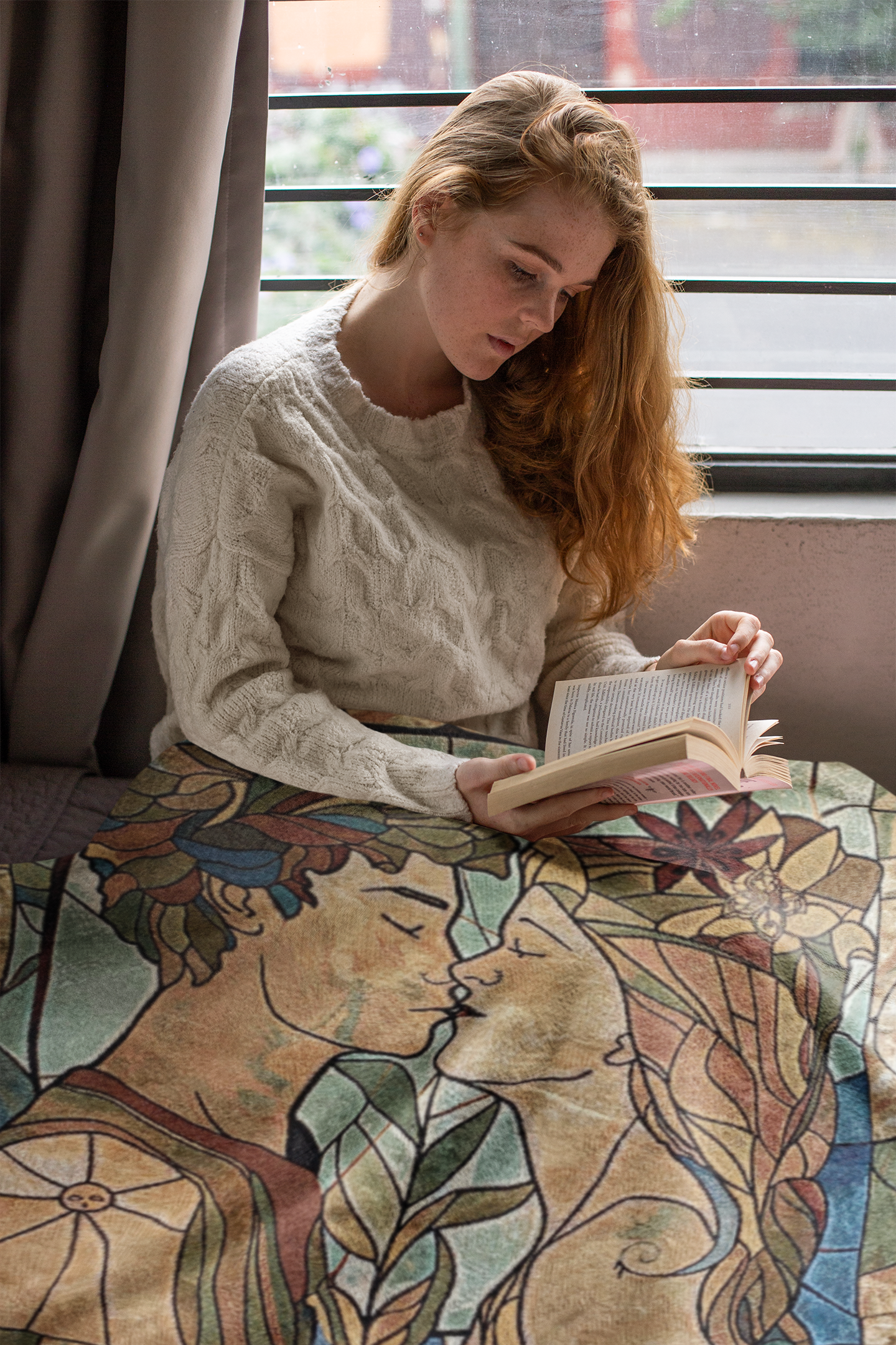 The lovers tarot heirloom blanket draped over woman reading book mister obtuse eclectic goods