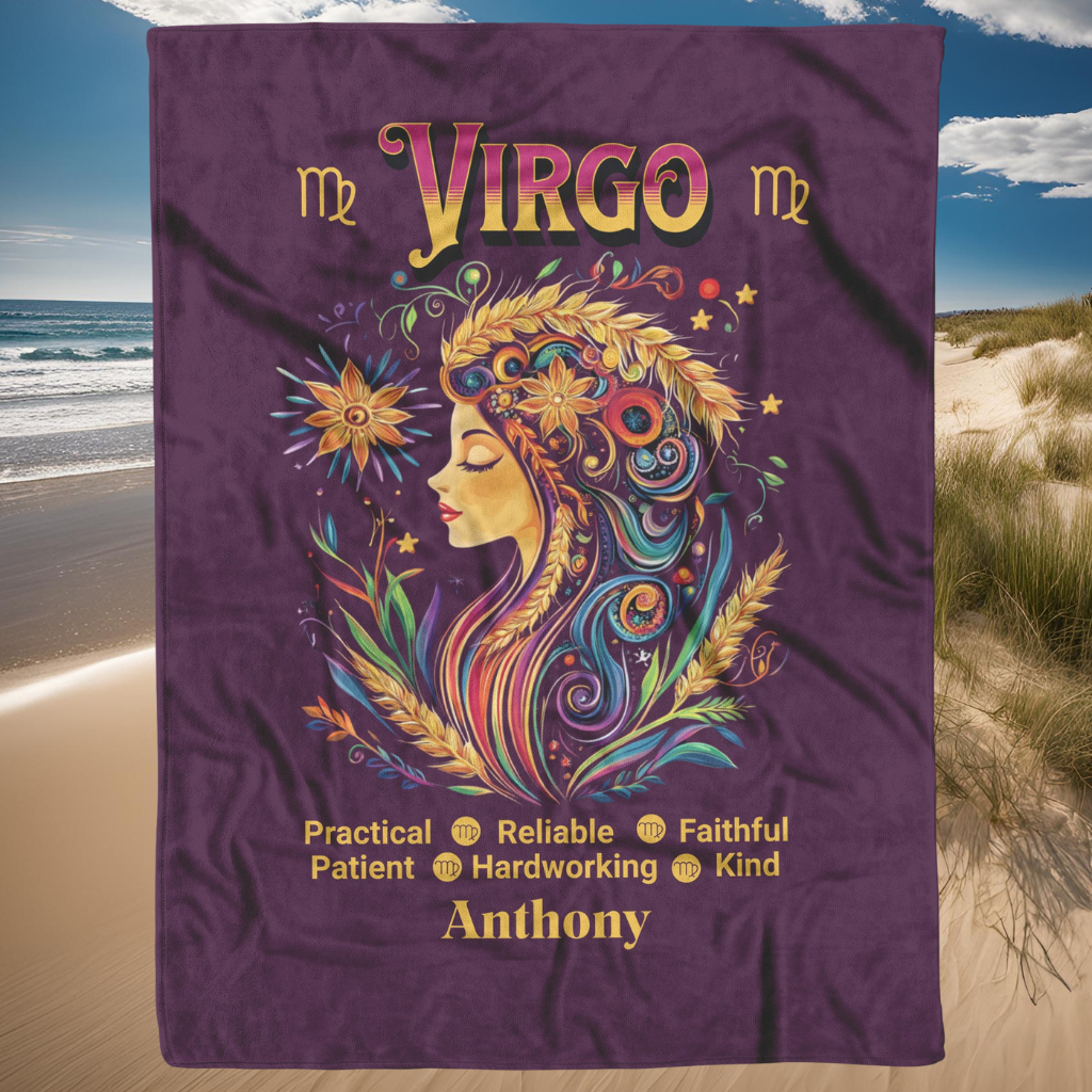 Virgo Fleece or Sherpa Blanket beach setting Mister Obtuse Eclectic Goods