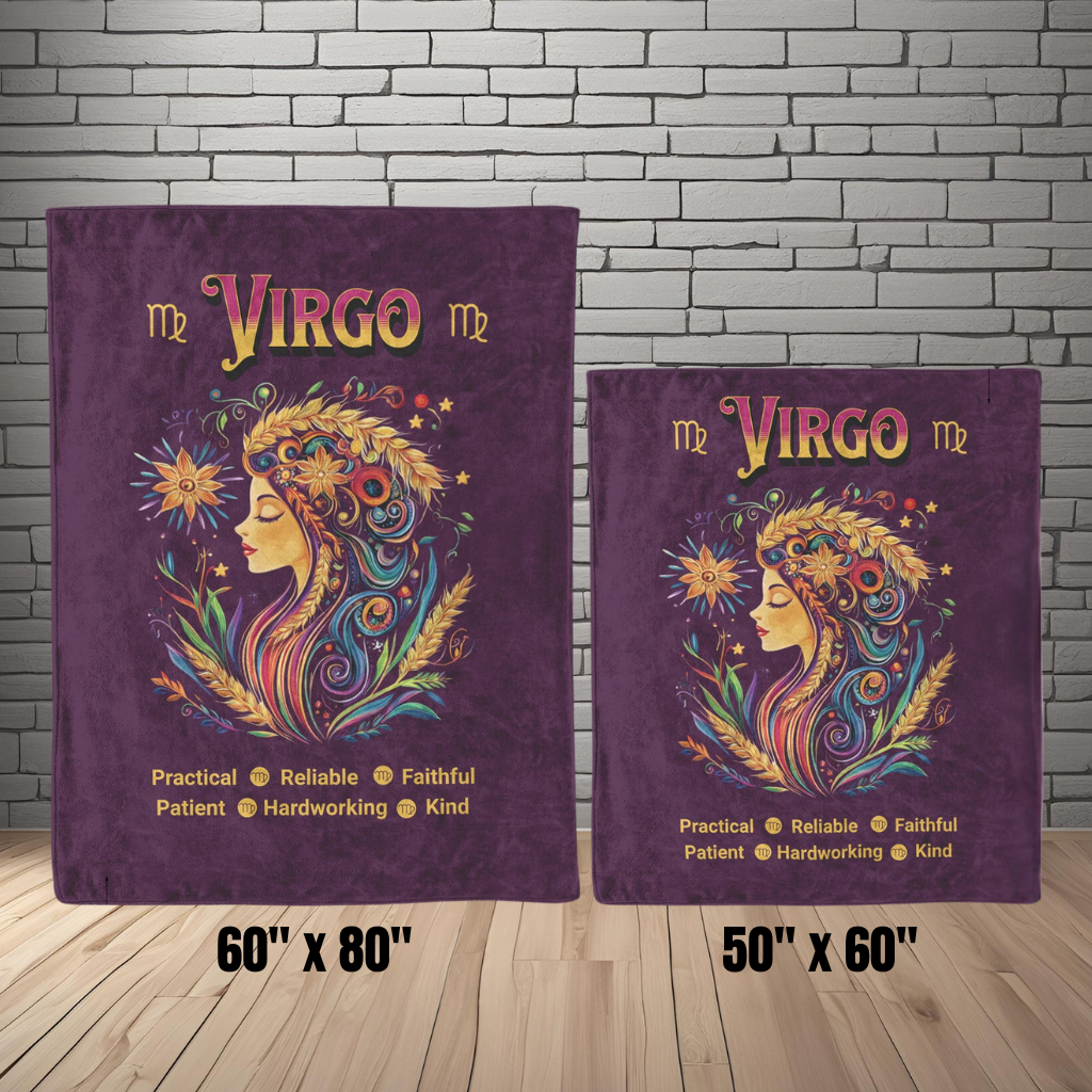 Virgo Fleece or sherpa blanket displaying size options mister obtuse eclectic goods