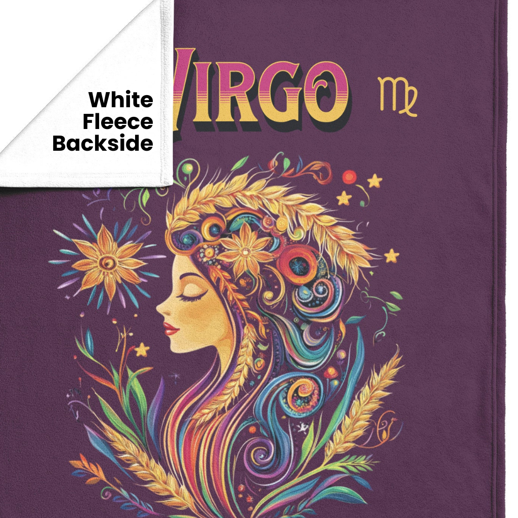 Virgo Fleece or sherpa blanket showing fleece white backside mister obtuse eclectic goods