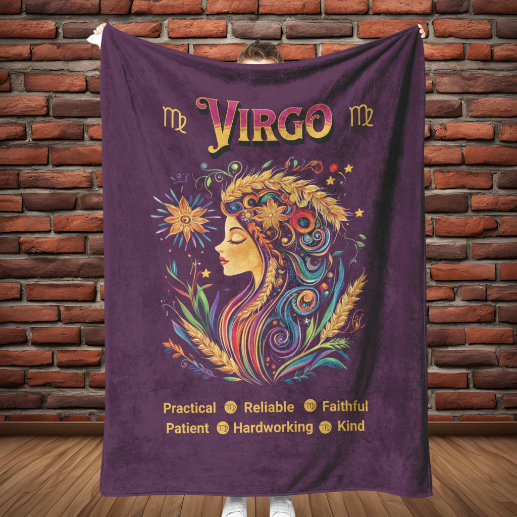 Virgo Fleece or sherpa blanket showing full length mister obtuse eclectic goods