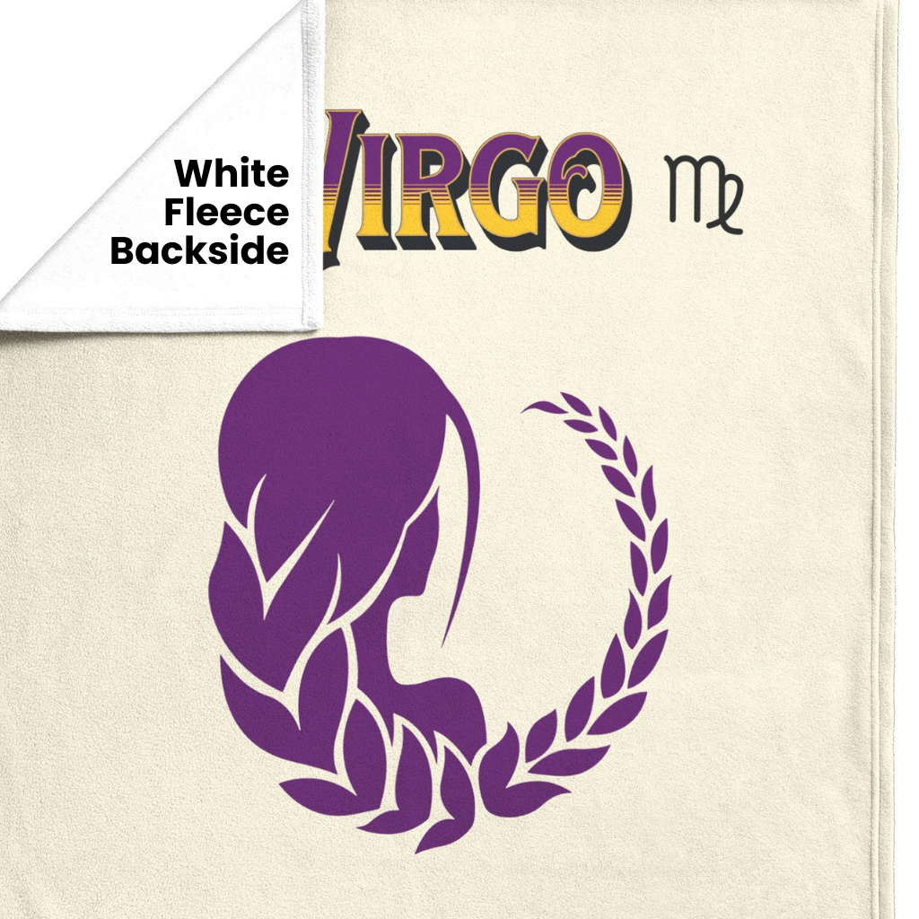 Virgo Minimalist Fleece or Sherpa Blanket showing white fleece backside Mister Obtuse Eclectic Goods