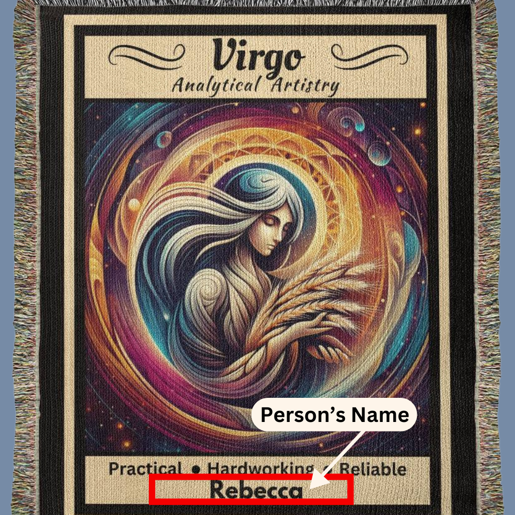 Virgo personalized woven blanket with name indicated mister obtuse eclectic goods