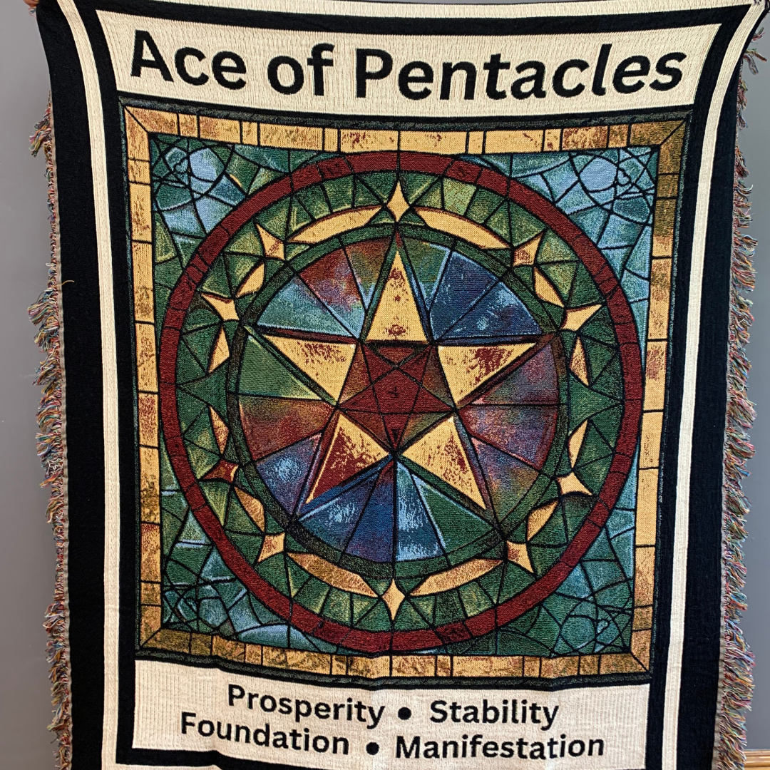 Ace of Pentacles Tarot Card Heirloom Blanket Close Up Mister Obtuse Eclectic Goods