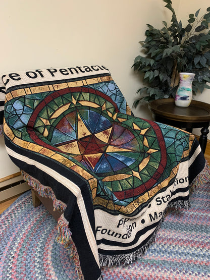 Ace of Pentacles Tarot Card Heirloom Blanket_Draped Over Chair_Mromugs_mister obtuse Eclectic Goods_5248